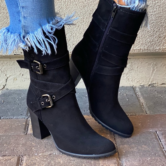 Genuine Suede Engineer Block Heeled Combat Boots - Picture 5 of 16